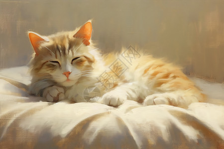 可爱的猫咪油画插图图片