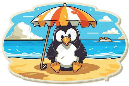 沙滩企鹅的卡通贴纸背景图片