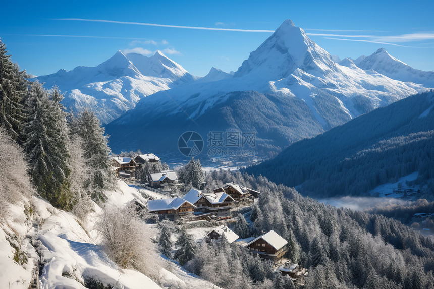 白雪皑皑的阿尔卑斯山景观图片