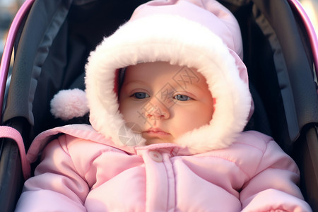 冬季婴儿车里的婴儿图片