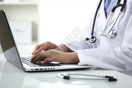 医生使用电脑使用电脑记录病志的医生背景