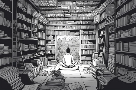 读书冥想的黑白插图背景图片