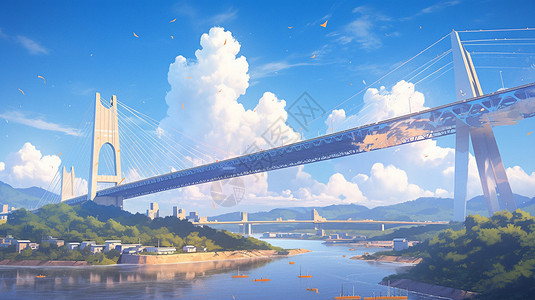 菜园坝长江大桥晴朗的长江大桥插画