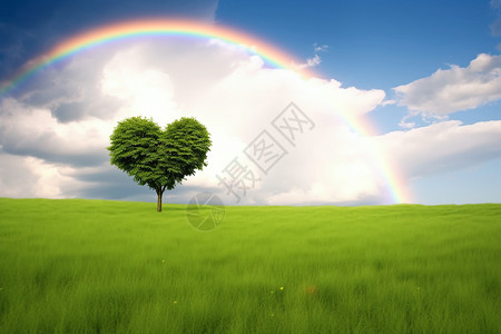 风雨过后草坪上的彩虹高清图片