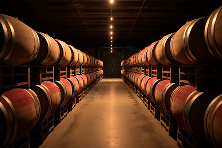 地下室存储葡萄酒的橡木桶图片