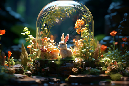 玻璃罩中的兔子图片