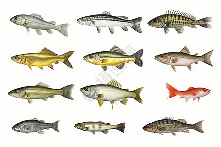 可怕食人鱼各种鱼类插画