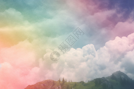 山坡上的彩虹云朵图片