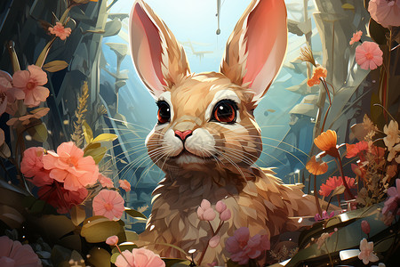 艺术体绿植中的兔子背景
