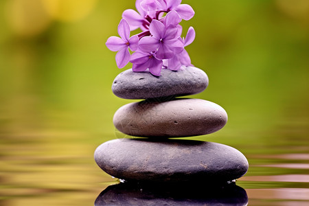 石头上的紫丁香花高清图片