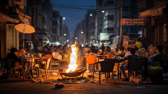 路边的烧烤夜市街道高清图片素材