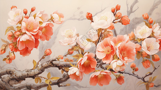 绘画的美丽桃花图片