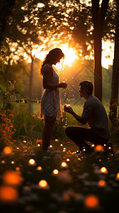 公园求婚的情侣图片