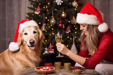 圣诞节的小狗和女孩背景图片