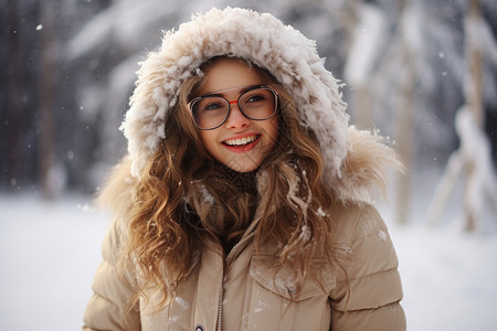 雪中戴帽子的女孩背景图片