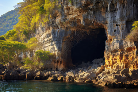 海边天然形成的山洞图片