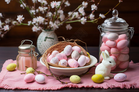 粉红色青蛙罐子粉红色织物糖果设计图片