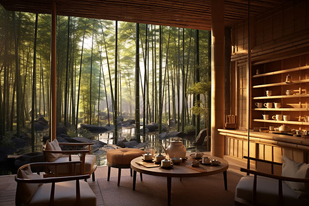 茶馆装修竹林中的优雅茶馆设计图片