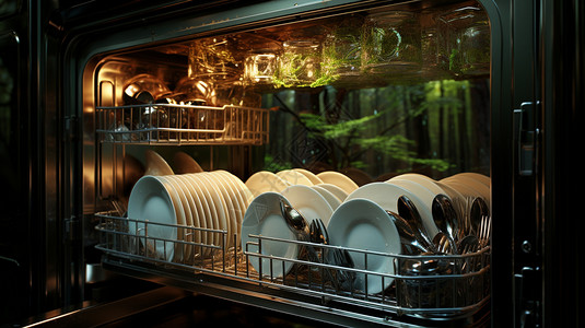 现代厨房洗碗机背景图片