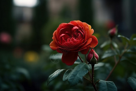 一朵盛开的红玫瑰的特写图片