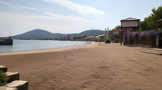 夏天海滨浴场的景观图片素材