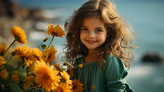 夏天可爱向日葵拿着向日葵的小女孩背景
