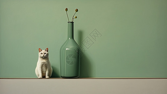 创意猫咪摆件简约风绿色花瓶设计图片