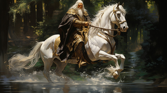 骑白马的白发国王背景图片
