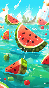 夏季水中的西瓜背景图片