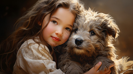 陪伴小狗的小女孩背景图片