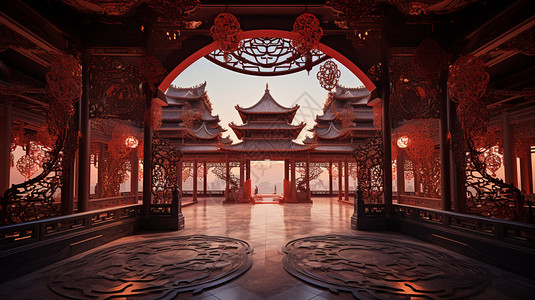 中国建筑精美古代建筑的概念图设计图片