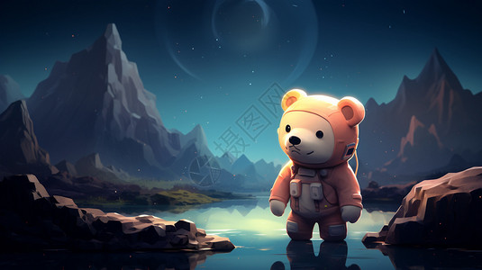 天空中的宇航熊创意插图背景图片