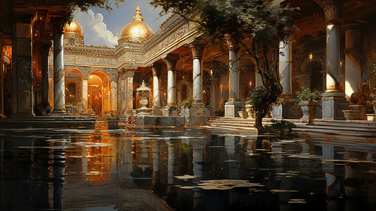 古典宫殿油画插图背景图片