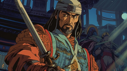 《水浒传》中的林冲艺术插图背景图片