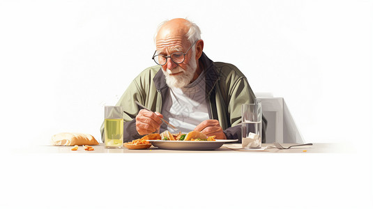 老人吃早餐孤独吃早餐的老人插画