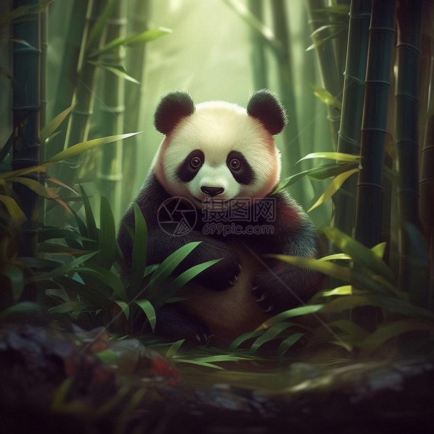 竹林里可爱的熊猫图片