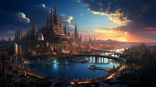 未来感城市概念图背景图片