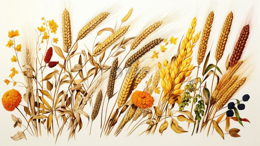 谷物粮食的油画插图图片