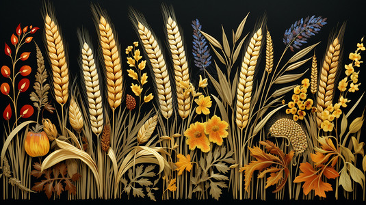 各种谷物麦穗创意插图背景图片