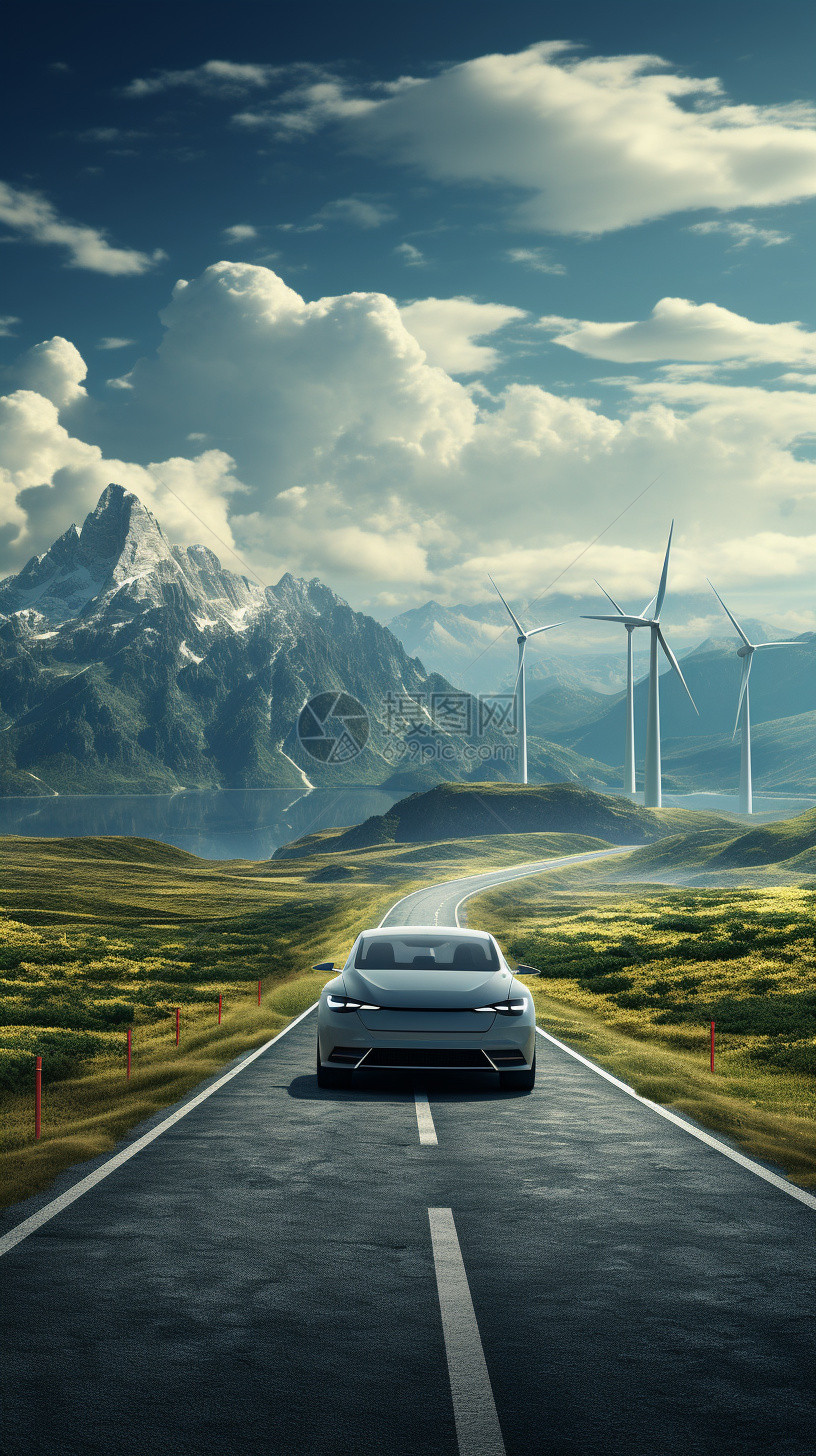 山中行驶的新能源汽车图片