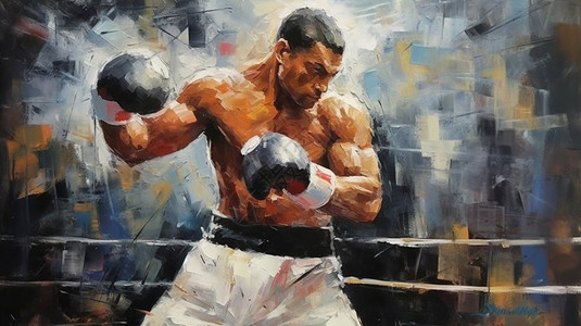 获胜的拳击手油画插图背景图片