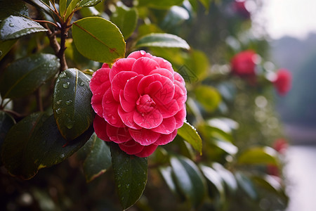 日本山茶花日本美丽花园高清图片