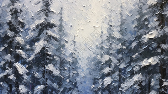 雪后的树林抽象油画风格图片