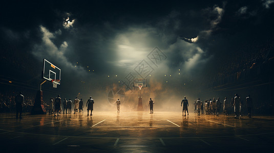 篮球比赛背景创意乌云下的篮球比赛设计图片