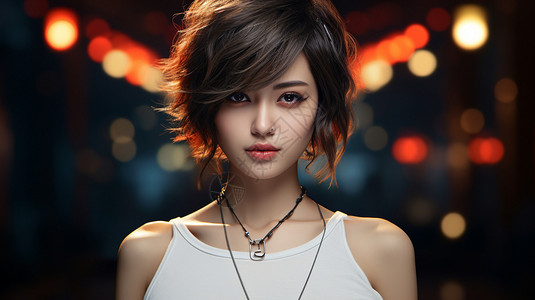 帅气的短发女孩美丽的亚洲短发女生背景