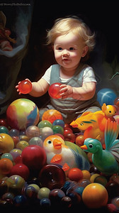 玩玩具球的可爱小婴儿图片