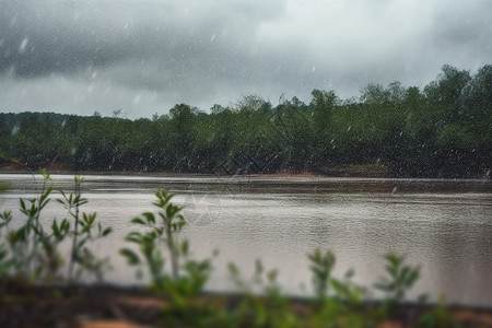 潮湿森林天空的降雨背景