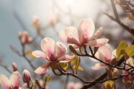 木兰树在春天开花高清图片