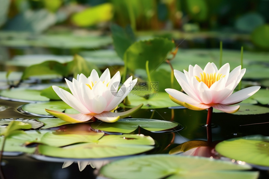 夏天池塘中盛开的莲花图片