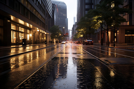 城市街道湿滑的路面图片